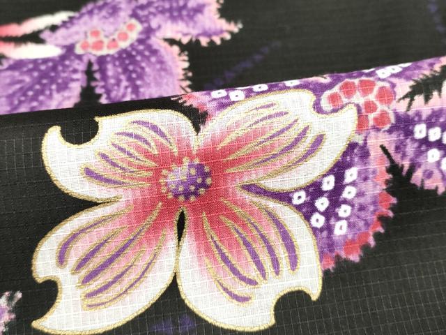 平和屋着物∴夏物 浴衣 綿紅梅 トンボ 舞花文 黒地 ロング丈 綿 逸品 DAAV7299cd