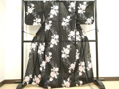 平和屋着物∴夏物 浴衣 綿紅梅 舞花文 薔薇 バラ 綿 逸品 DAAV7300cd