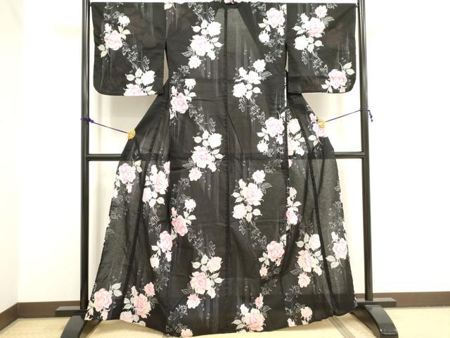 平和屋着物∴夏物 浴衣 綿紅梅 舞花文 薔薇 バラ 綿 逸品 DAAV7300cd