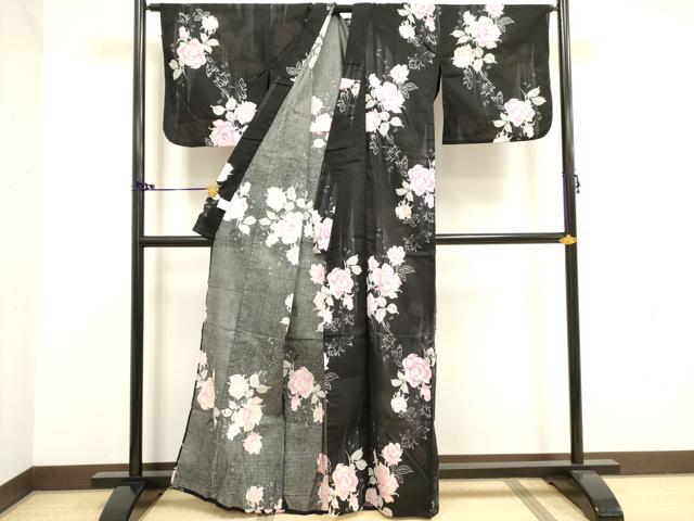 平和屋着物∴夏物 浴衣 綿紅梅 舞花文 薔薇 バラ 綿 逸品 DAAV7300cd