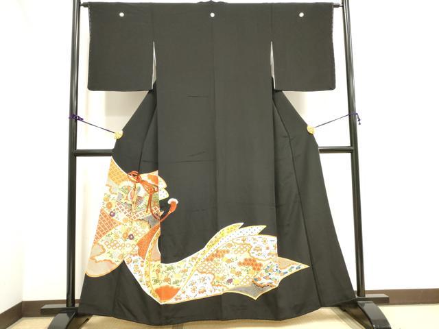 平和屋着物■豪華黒留袖 駒刺繍 飛鶴吉祥花文箱文 正絹 逸品 DAAV7458cd