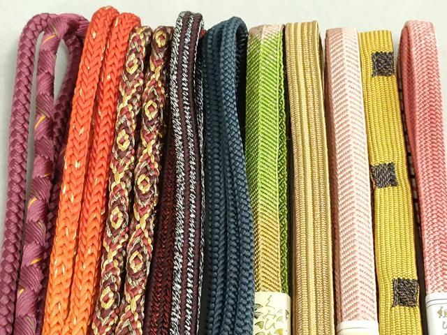 平和屋着物●和装小物　帯締め10本　御岳組　笹浪組　手組紐　くみひも　金糸　逸品　未使用　DAAV8035by
