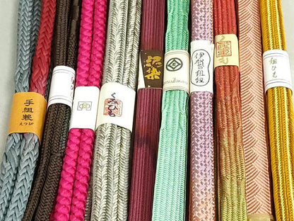 平和屋着物●和装小物 帯締め10本 泥染 薬草染 冠組 笹浪組 手組紐 くみひも 金糸 松坂屋扱い 逸品 未使用 DAAV8038by