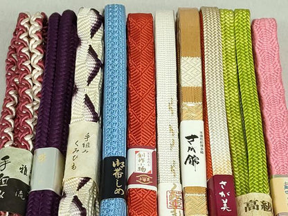 平和屋着物●和装小物　帯締め10本　唐組　佐賀錦　手組紐　くみひも　金糸　さが美扱い　逸品　未使用　DAAV8040by