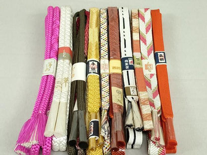 平和屋着物●和装小物 帯締め10本 笹浪組 佐賀錦 手組紐 くみひも 金糸 西武百貨店扱い 長尺あり 逸品 未使用 DAAV8044by