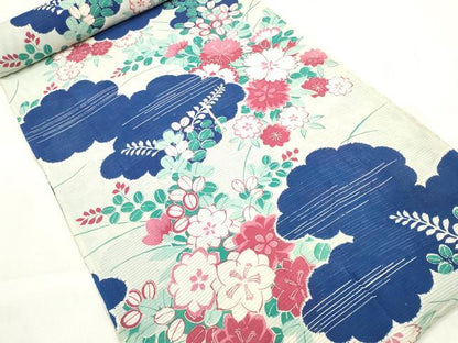 平和屋着物＊夏物 アンティーク 大正ロマン 小紋 反物 着尺 絽 草花雲文 未使用 DAAV8286zzz