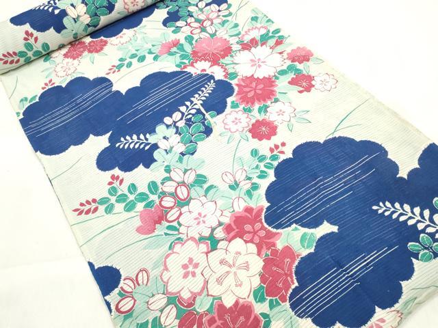 平和屋着物＊夏物 アンティーク 大正ロマン 小紋 反物 着尺 絽 草花雲文 未使用 DAAV8286zzz