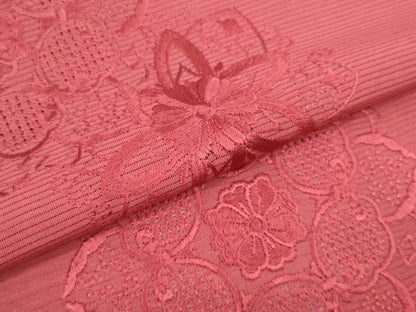 平和屋着物＊夏物 中国三大刺繍 汕頭刺繍 付下げ 反物 着尺 絽 堅牢染 正倉院花 臙脂色 逸品 未使用 DAAV8288zzz