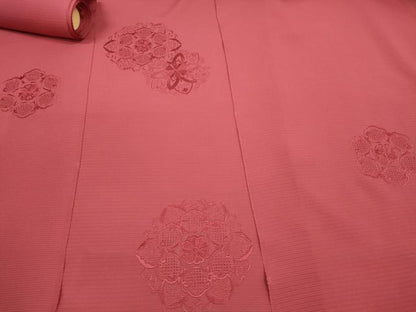 平和屋着物＊夏物 中国三大刺繍 汕頭刺繍 付下げ 反物 着尺 絽 堅牢染 正倉院花 臙脂色 逸品 未使用 DAAV8288zzz