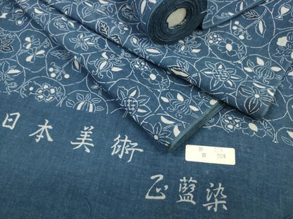 平和屋着物∴夏物 浴衣 反物 着尺 日本美術 正藍染 陶器花丸文 綿麻 逸品 未使用 DAAV8290zzz