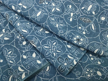 平和屋着物∴夏物 浴衣 反物 着尺 日本美術 正藍染 陶器花丸文 綿麻 逸品 未使用 DAAV8290zzz