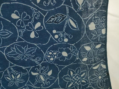 平和屋着物∴夏物 浴衣 反物 着尺 日本美術 正藍染 陶器花丸文 綿麻 逸品 未使用 DAAV8290zzz