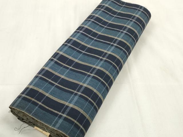 平和屋着物∴夏物　浴衣　反物　着尺　松風縮　格子柄　綿　逸品　未使用　DAAV8294zzz