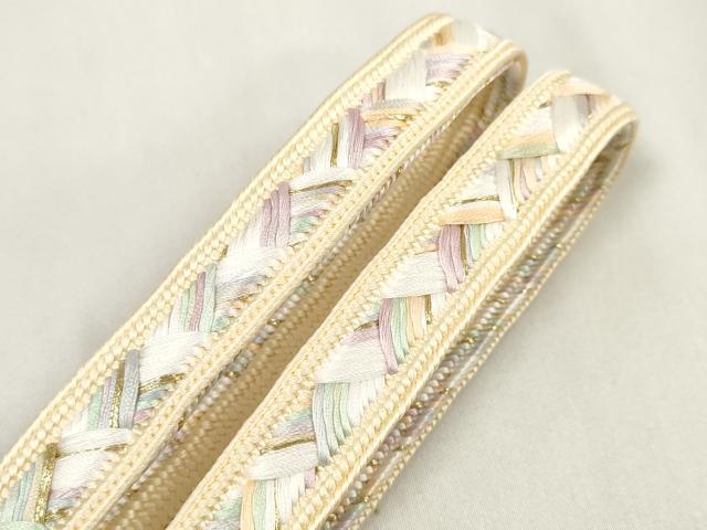 平和屋着物●和装小物　帯締め・帯揚げセット　伝統工芸品　伊賀前沢工房　切嵌　金糸　金銀彩　丹後ちりめん　逸品　未使用　DAAV8386zzz