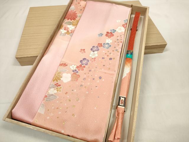 平和屋着物●和装小物　帯締め・帯揚げセット　舞花文　暈し染め　金彩　手組紐　高麗組　金糸　逸品　未使用　DAAV8394zzz