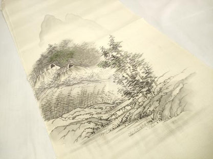平和屋着物＊夏物 付下げ 解き反物 着尺 絽 手描き 遠山風景文 逸品 DAAV8435zzz