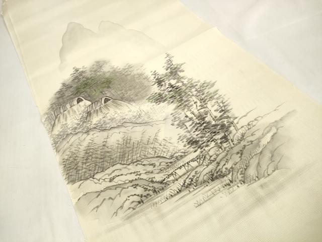 平和屋着物＊夏物 付下げ 解き反物 着尺 絽 手描き 遠山風景文 逸品 DAAV8435zzz