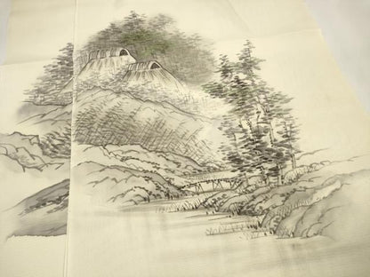 平和屋着物＊夏物 付下げ 解き反物 着尺 絽 手描き 遠山風景文 逸品 DAAV8435zzz