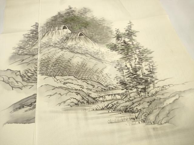 平和屋着物＊夏物 付下げ 解き反物 着尺 絽 手描き 遠山風景文 逸品 DAAV8435zzz