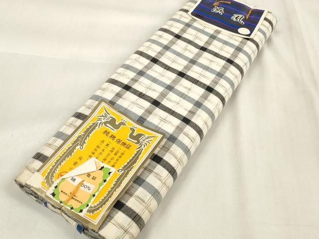 平和屋着物∴夏物 浴衣 反物 着尺 浜風 格子 綿 逸品 未使用 DAAV8442zzz