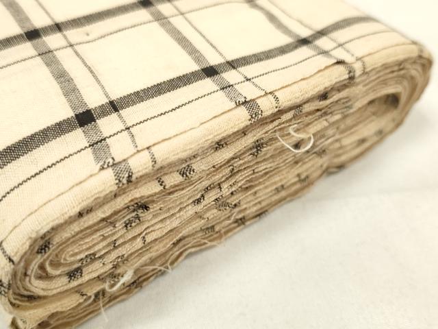 平和屋着物∴夏物 浴衣 反物 着尺 格子 綿麻 逸品 未使用 DAAV8443zzz