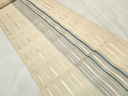 平和屋着物＊夏物 本場筑前博多織 名古屋帯 帯反物 紗 縞 証紙付き 逸品 未使用 DAAV8445zzz