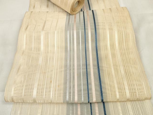 平和屋着物＊夏物 本場筑前博多織 名古屋帯 帯反物 紗 縞 証紙付き 逸品 未使用 DAAV8445zzz