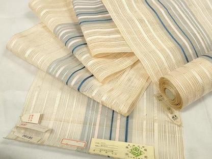 平和屋着物＊夏物 本場筑前博多織 名古屋帯 帯反物 紗 縞 証紙付き 逸品 未使用 DAAV8445zzz