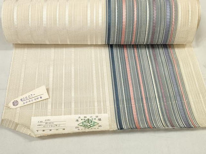 平和屋着物＊夏物 本場筑前博多織 名古屋帯 帯反物 紗 縞 証紙付き 逸品 未使用 DAAV8446zzz