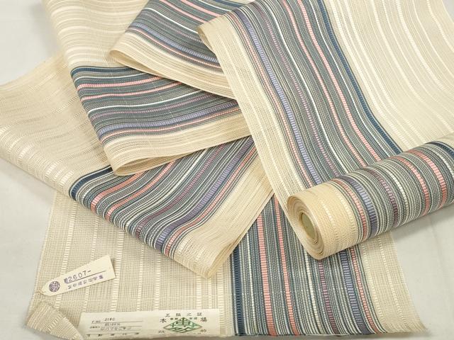 平和屋着物＊夏物 本場筑前博多織 名古屋帯 帯反物 紗 縞 証紙付き 逸品 未使用 DAAV8446zzz
