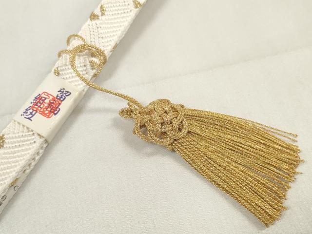 平和屋着物●和装小物　帯締め・帯揚げ・扇子セット　礼装用　松地紋　菊　金糸　組紐　亀房付き　逸品　未使用　DAAV8471zzz