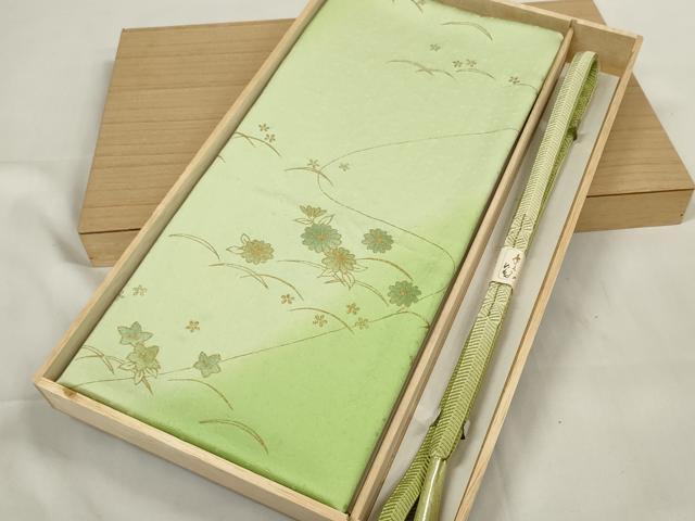平和屋着物●和装小物　帯締め・帯揚げセット　芝花文　金彩　手組紐　笹浪組　金糸　逸品　未使用　DAAV8476zzz