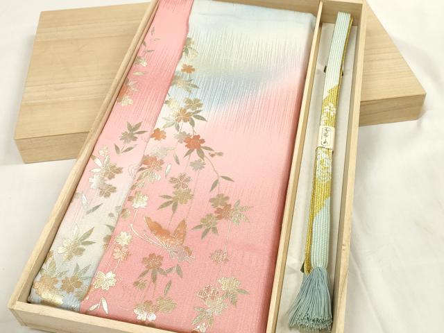平和屋着物●和装小物　帯締め・帯揚げセット　舞蝶花文　金彩　高麗組　金糸　逸品　未使用　DAAV8489zzz