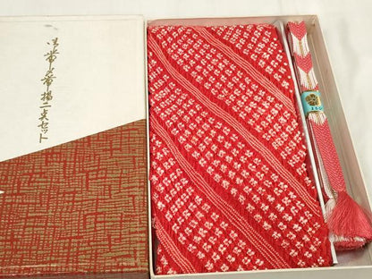 平和屋着物●和装小物　帯締め・帯揚げセット　中抜き絞り　斜線　金糸　逸品　未使用　DAAV8514zzz