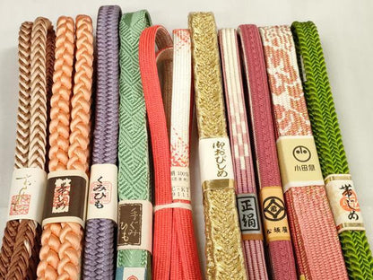 平和屋着物●和装小物　帯締め10本セット　組紐　高麗組　金糸　小田急・松坂屋扱い　全て正絹　逸品　未使用　DAAV8518zzz