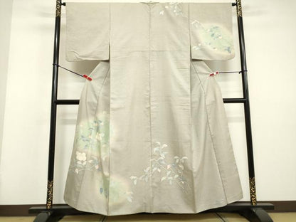 平和屋着物●訪問着　紬地　草花文　正絹　逸品　DAAV8532tw