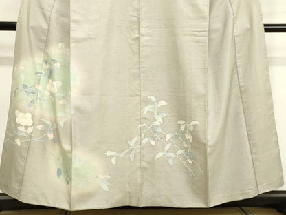 平和屋着物●訪問着　紬地　草花文　正絹　逸品　DAAV8532tw