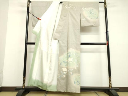 平和屋着物●訪問着　紬地　草花文　正絹　逸品　DAAV8532tw