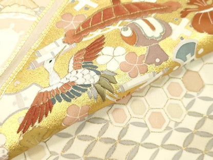 平和屋着物●創業460年・千總　色留袖　駒刺繍　菱取り飛鶴宝尽くし文　金彩　高島屋扱い　正絹　逸品　DAAV8542tw