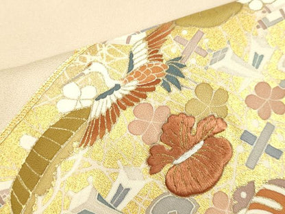 平和屋着物●創業460年・千總　色留袖　駒刺繍　菱取り飛鶴宝尽くし文　金彩　高島屋扱い　正絹　逸品　DAAV8542tw