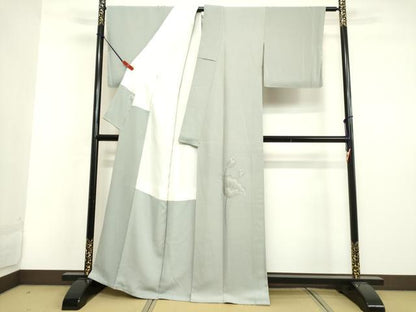 平和屋着物●豪華色留袖 花 灰青色 正絹 逸品 DAAV8551tw