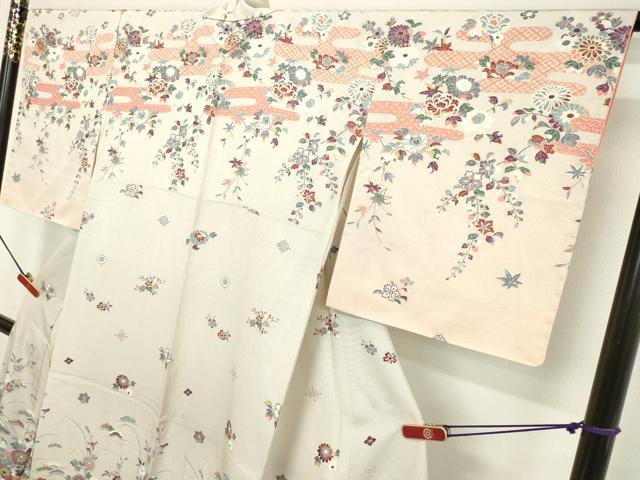 平和屋着物●訪問着　飛鶴霞草花文　暈し染め　金彩　正絹　逸品　DAAV8562tw