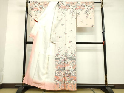 平和屋着物●訪問着　飛鶴霞草花文　暈し染め　金彩　正絹　逸品　DAAV8562tw