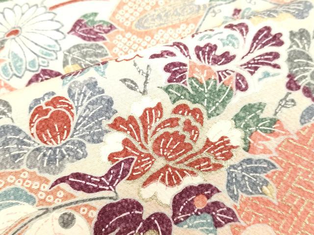 平和屋着物●訪問着　飛鶴霞草花文　暈し染め　金彩　正絹　逸品　DAAV8562tw
