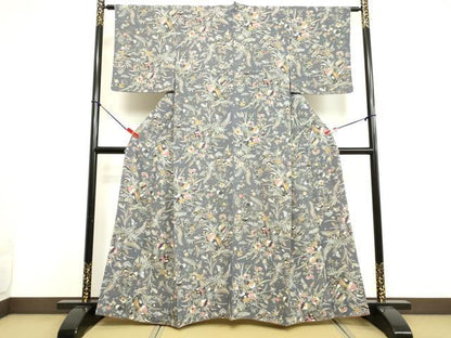 平和屋着物●上質な小紋　草花文　金彩　鬼しぼ縮緬　正絹　逸品　未使用　DAAV8566tw