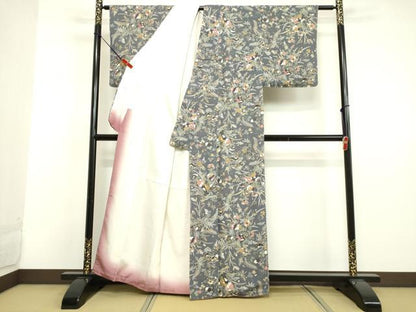 平和屋着物●上質な小紋　草花文　金彩　鬼しぼ縮緬　正絹　逸品　未使用　DAAV8566tw