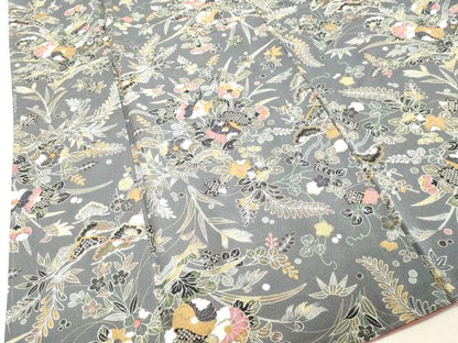 平和屋着物●上質な小紋　草花文　金彩　鬼しぼ縮緬　正絹　逸品　未使用　DAAV8566tw
