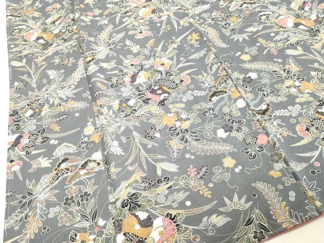 平和屋着物●上質な小紋　草花文　金彩　鬼しぼ縮緬　正絹　逸品　未使用　DAAV8566tw