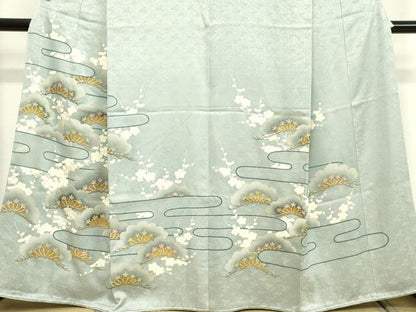 平和屋着物●創業460年・千總　色留袖　刺繍　霞枝梅松文　月白色地　金彩　三越扱い　正絹　逸品　DAAV8592tw
