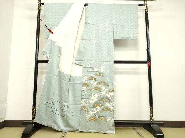 平和屋着物●創業460年・千總　色留袖　刺繍　霞枝梅松文　月白色地　金彩　三越扱い　正絹　逸品　DAAV8592tw